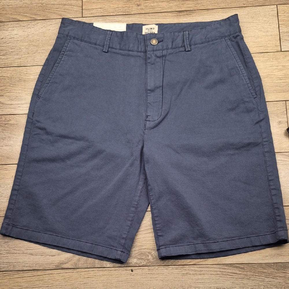 FLINT AND‎ TINDER Solid Dark Blue Sz 32 x 9" Mens 365 Chino Casual Shorts NEW